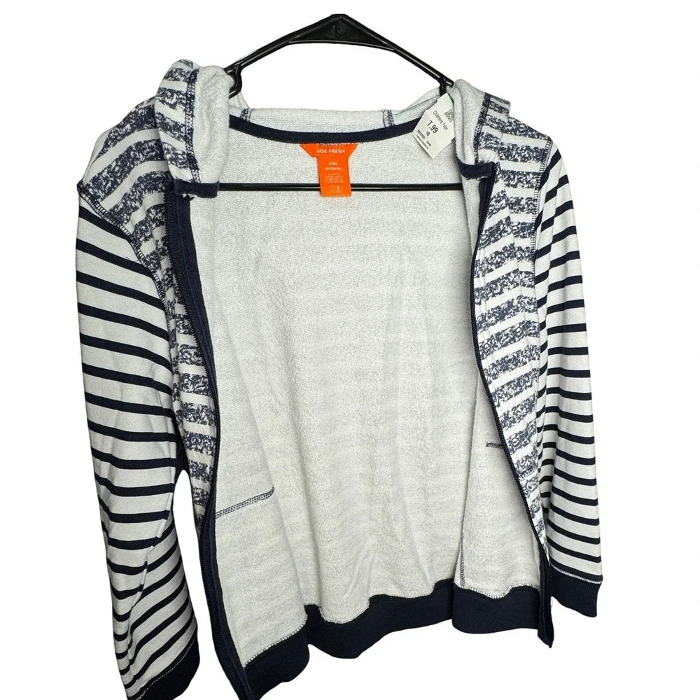 Joe Fresh Kids Full Zip Hoodie Size L Blue White Striped Sweatshirt Cotton Blend - Picture 2 of 6
